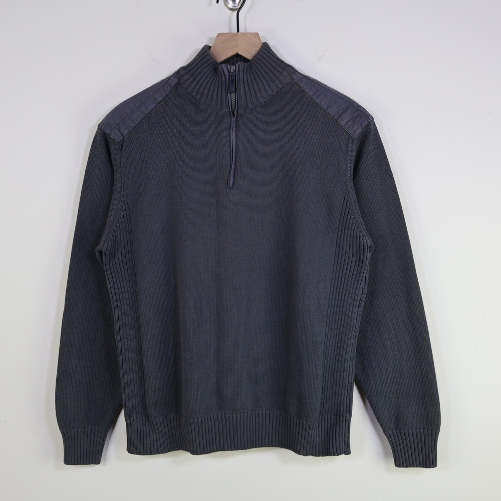 Oscar de‎ la Renta Quarter Zip Cotton Sweater XL Grey Military Mixed Media